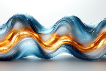 A blue and orange wave with gold glitter particles, perfect for representing movement, energy, or creativity