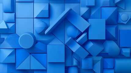 Obraz premium Collection of Blue 3D Shapes form a wall. Tech background with copy-space.
