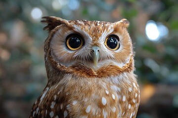 A detailed shot of an owl's facial features, highlighting its distinctive large eyes