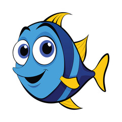 A Cartoon Cute Blue Tang Fish with Big Eyes and a Smile