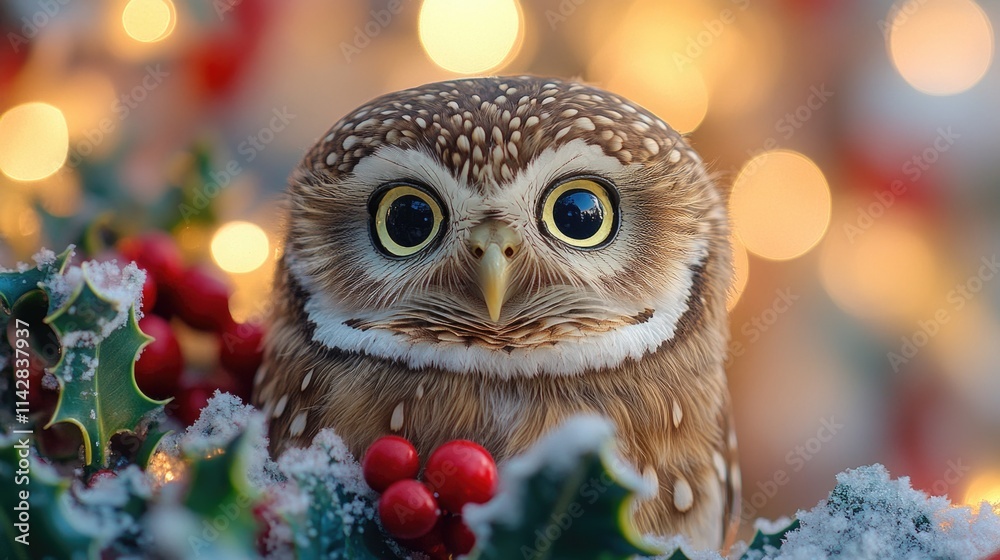 Poster Close-up of a small owl perched in a tree branch