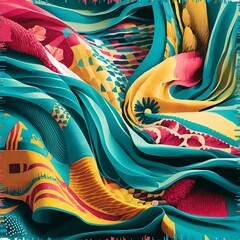 Colorful waiving textile background flowing fabric digital illustration
