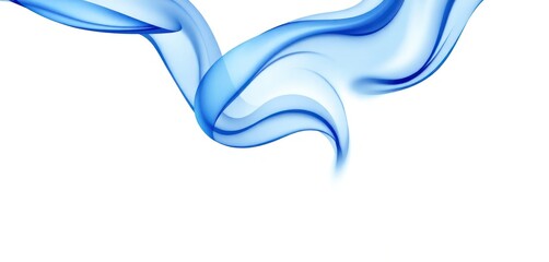 Abstract design with flowing blue shapes on white background. Smooth curves create visual motion. Airy, elegant style. Modern, minimalist design. Excellent for tech business projects. Versatile