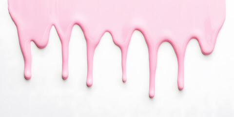 Fototapeta premium Pastel color pink paint or cream dripping from top on a white background 