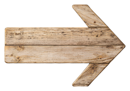 PNG A wooden arrow pointing to the right, featuring a weathered texture and natural grain patterns.