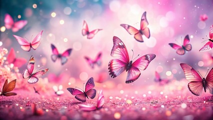 Fototapeta premium Pink Butterfly Tilt-Shift Photography: Miniature Fairy Garden, Magical Insect World