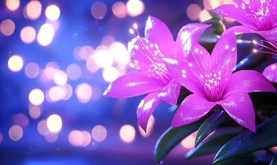 Fototapeta premium Vibrant Pink Flowers with Bokeh Lights in Dreamy Background