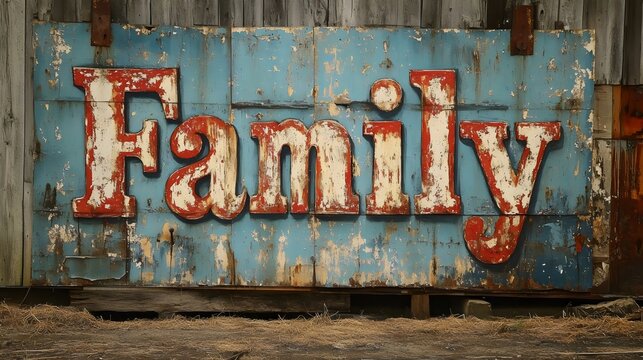 A sign that says Family is on a wooden board