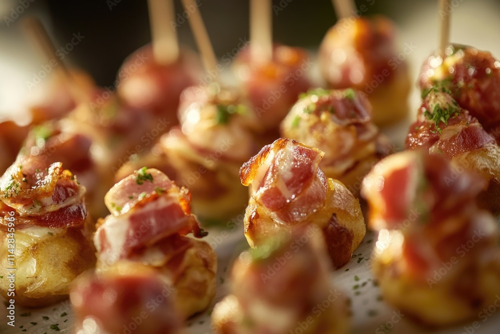 Poster assorted appetizers served on a plate with toothpicks, great for parties and gatherings