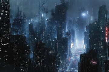 Obraz premium Futuristic backpack with New York City skyline in cyberpunk style