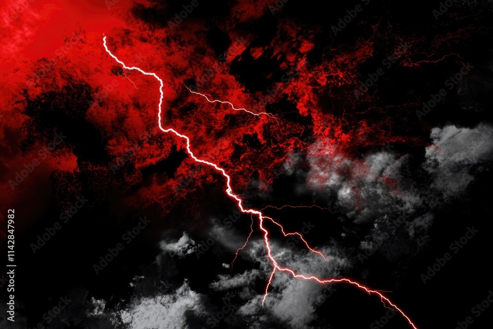Poster a dramatic red and black background featuring lightning bolts, ideal for use in fantasy or sci-fi sc