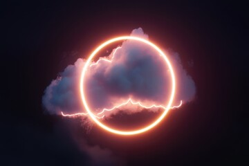 Obraz premium A cloudy sky with a circle of lightning at its center, suitable for weather or storm-related themes