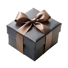 Black gift box with bow ribbons isolated on transparent PNG background, Christmas, birthday, anniversary or Valentine's, holiday decor 01