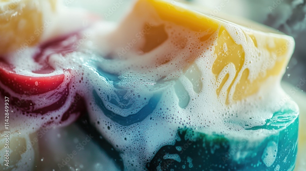 Poster a close-up shot of a soap dish filled with soap, suitable for use in still life photography or as a 