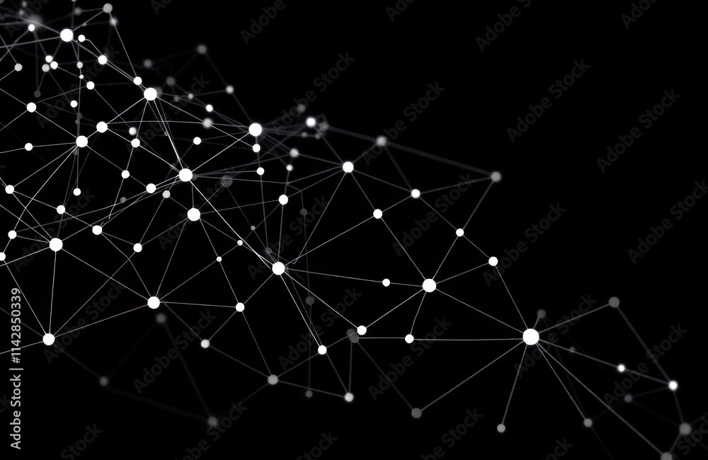 Poster abstract futuristic network pattern. white dots connected by thin lines create complex geometric str
