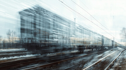 Obraz premium Train cars carrying bulk cargo, with silhouettes conveying speed and movement. Perfect for logistics and freight transport themes, highlighting rail transport's role in goods delivery.