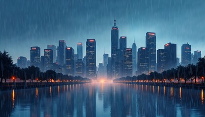 Obraz premium A city skyline made only of raindrops illustration concept (