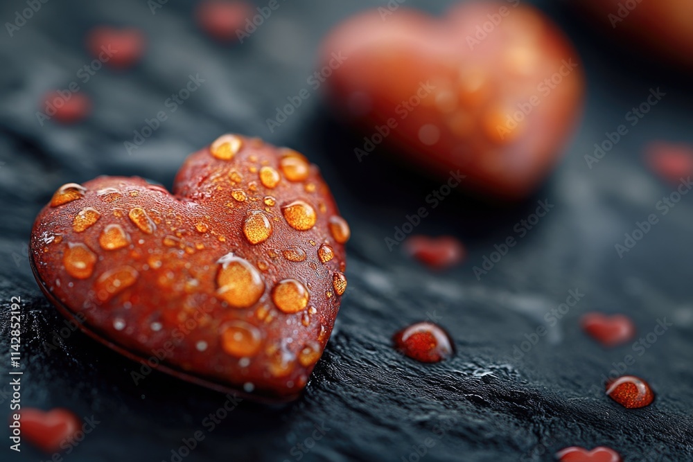 Poster a close-up of a heart-shaped object with water droplets glistening on its surface