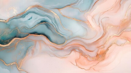 Fototapeta premium a mesmerizing swirl of pink and gold marble creates an abstract background, blending light pinks and azure tones with rose gold accents, evoking luxury and elegance