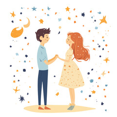 Magical Couple in Celestial Style – Cosmic Fashion Illustration
