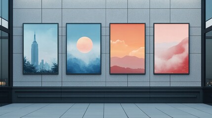 Mockup Of Four Vertical Customizable Posters On Building