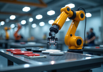 robotic arm assembles products efficiently modern factory