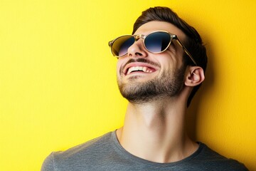 Obraz premium A person wearing sunglasses and a gray shirt, suitable for casual use or as a profile picture