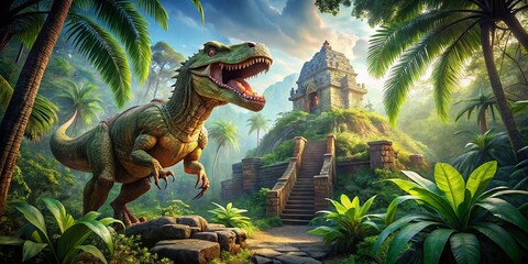 Prehistoric Product Photography: Dinosaur Park Setting, Ancient Jungle Backdrop, Realistic Product Shots,  High-Resolution Images, E-commerce Photography