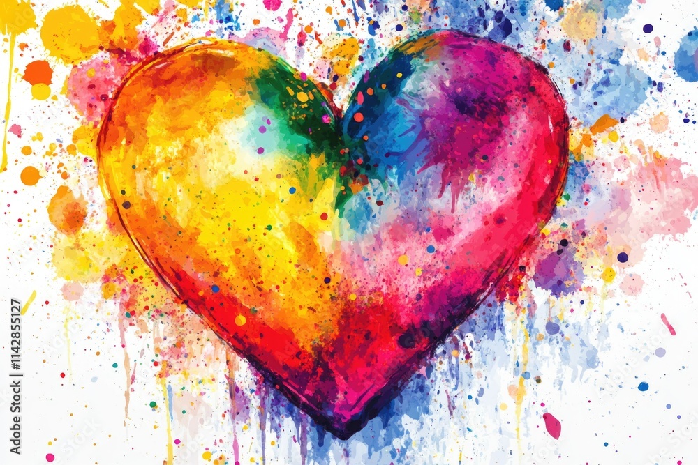 Poster a vibrant rainbow-colored heart on a white background, perfect for use in various designs and projec