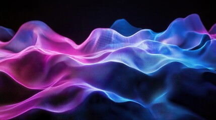 abstract gradient wave of blue and purple colors glowing against a black background, creating a captivating dark backdrop illuminated by vibrant light patterns