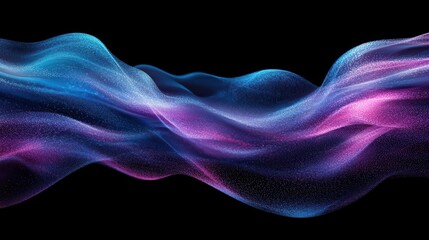 an abstract wave of vibrant blue, purple, and pink hues gracefully flowing against a stark black background, creating an eye-catching, grainy textured visual that captivates the viewer