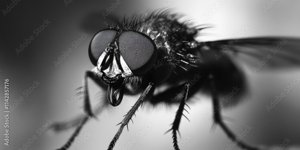 Poster a close-up image of a black and white fly with distinctive markings, great for use in educational ma