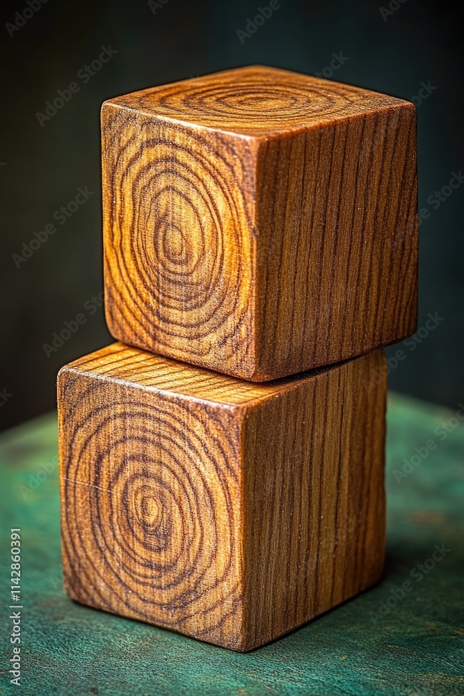 Poster Two wooden blocks stacked on top of each other for storage or display
