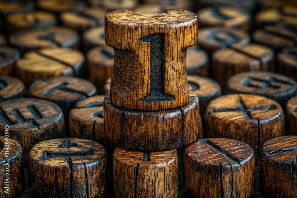 Poster close-up shot of several wooden building blocks, ideal for illustrations and designs about construct