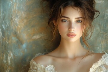 Romantic portrait of a woman with captivating eyes and soft light