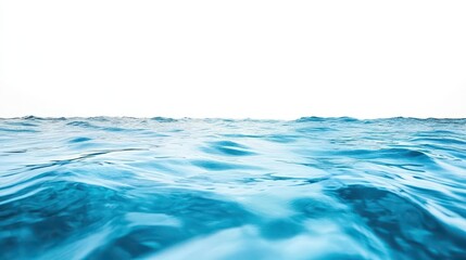 crystal clear ocean water surface, isolated on a white background, showcasing tranquil blue hues and gentle ripples, offering a calming and serene visual experience