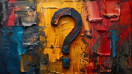 Artistic textured painting of question mark vibrant color