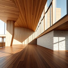 Obraz premium Perspective wooden floor and stone wall wood concrete design wood design concrete architecture wall floor modern
