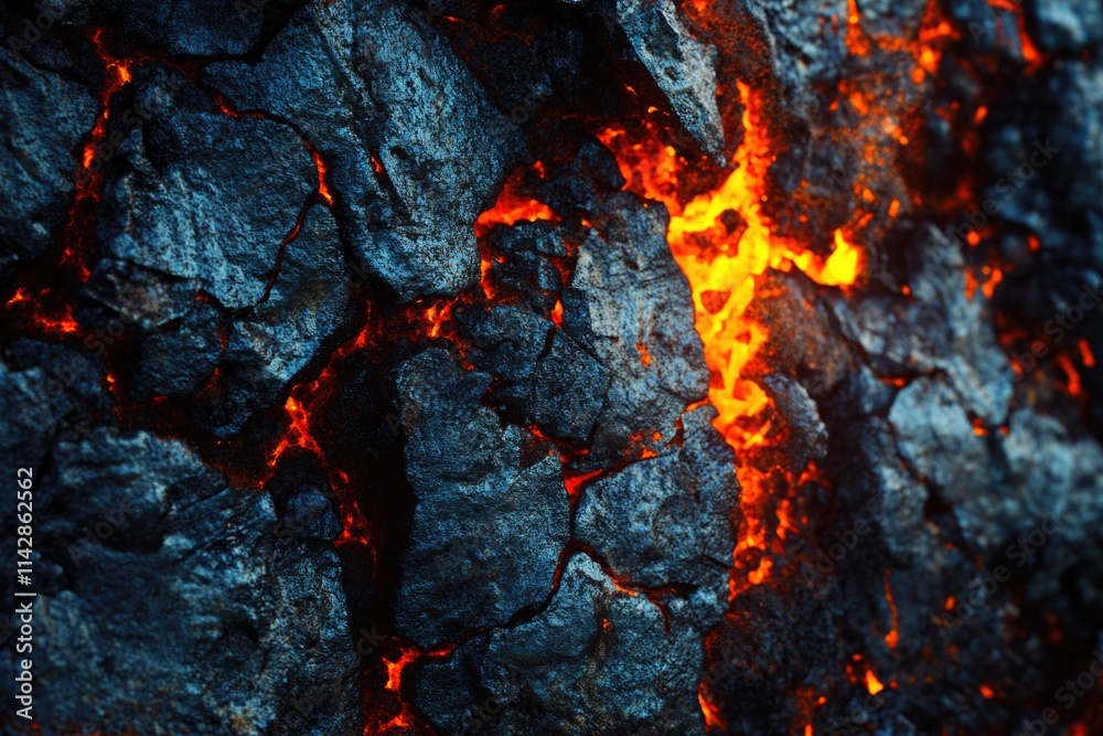 Poster close-up of a rock with flames engulfing it