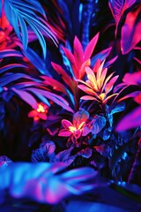 Obraz premium A macro shot of a plant with vibrant purple and red lights, ideal for use in product or scientific illustrations