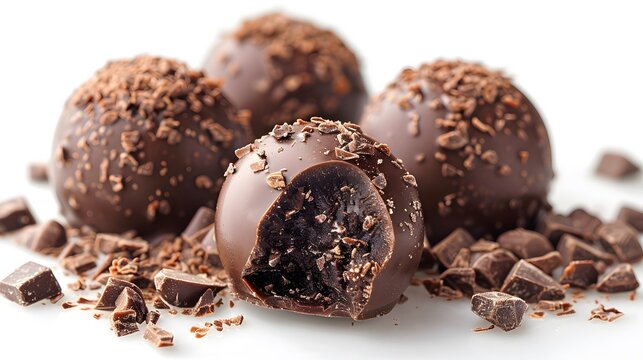 Chocolate truffels on the white background