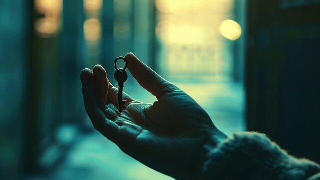 Defocused hands reaching out to grab a key that will hopefully unlock the door to freedom.