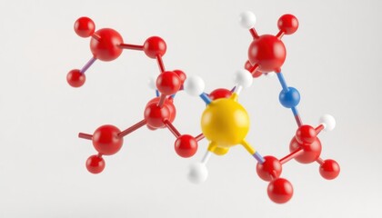 Colorful molecular structure model displays chemical compound. Atoms, bonds represented with vibrant colors. 3d model of chemical compound. Scientific model shows how atoms connected together.