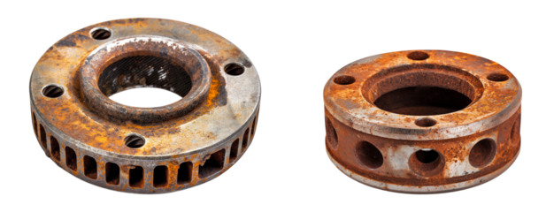 Old rusty industrial bearings isolated on a white or transparent background, Cut out PNG