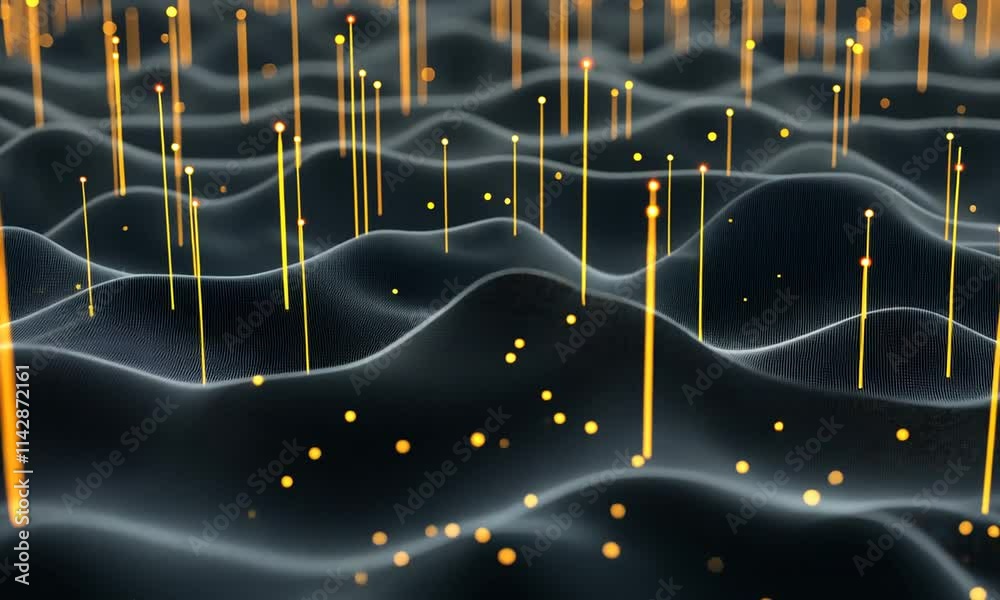 Poster illuminated lines and dots create a mesmerizing wave-like terrain, showcasing intricate data pattern