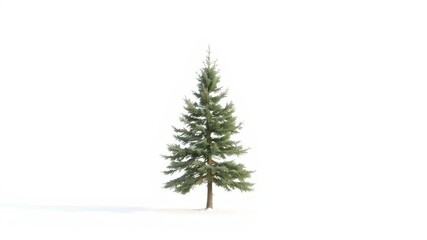 Fototapeta premium A solitary fir tree, stark against a pure white backdrop, isolated, plant