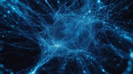 Fototapeta premium luminescent blue fiber optic strands weaving through a digital void, representing seamless connectivity in a hyper-connected world, with a sleek and futuristic aesthetic
