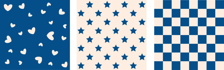 Fototapeta premium minimalistic pattern with hearts and stars, modern seamless blue pattern, vector shapes