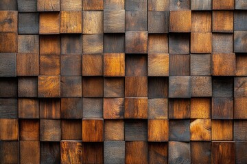 Fototapeta premium A close-up view of a wall constructed from wooden blocks, ideal for use in architectural or design projects