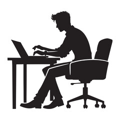 Silhouette of a Man Working on his Laptop at a Desk